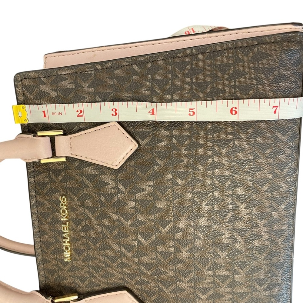 Michael Kors Marilyn Small MK‎ Logo Satchel Purse Bag Brown Blush Pink Designer - Picture 9 of 13